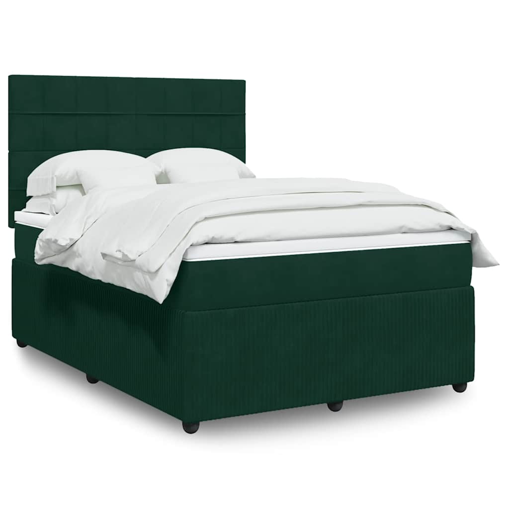 Cama com molas/colchão 140x200 cm veludo verde-escuro