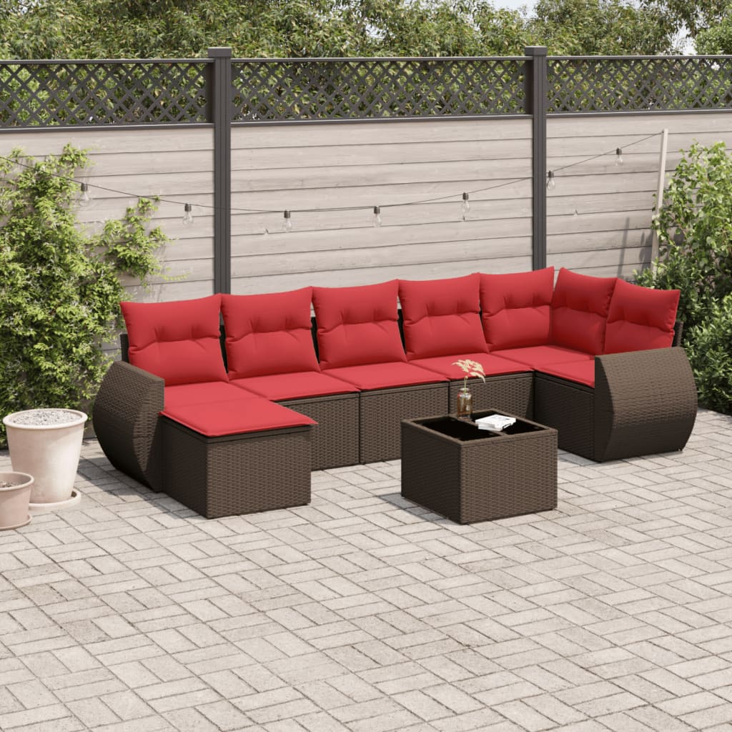 Conjunto de sofá de jardim com 8 peças e almofadas em rattan sintético marrom