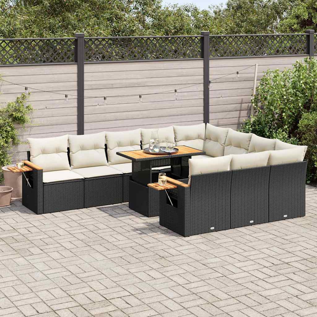 11 Pcs conjunto sofás jardim c/ almofadões vime PE/acácia preto