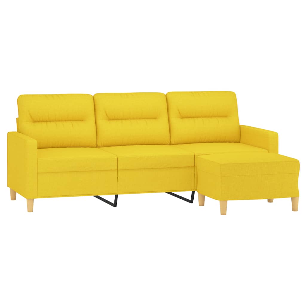 Sofá de 3 lugares com apoio de pés 180 cm tecido amarelo-claro