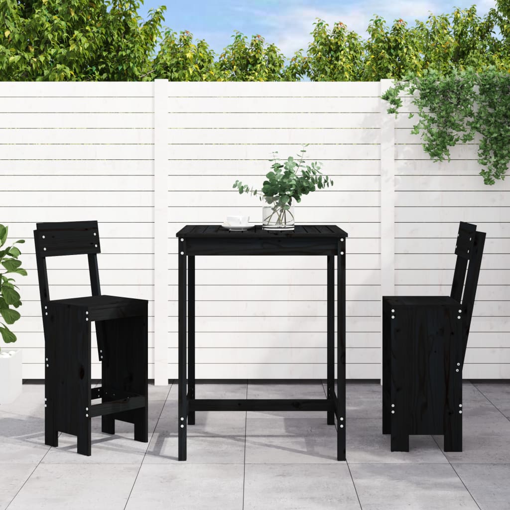 3 Pcs conjunto de bar para jardim pinho maciço preto