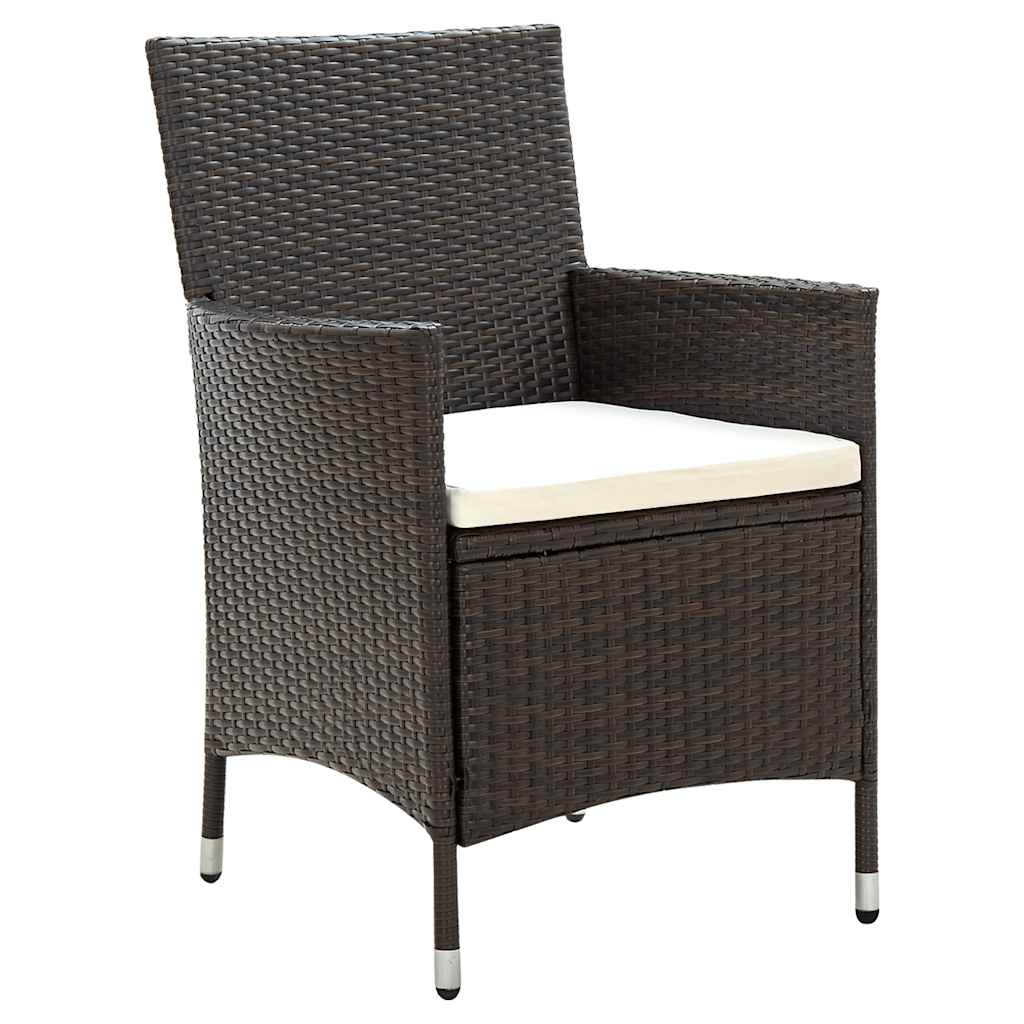 5 Pcs conjunto jantar exterior c/ almofadões vime PE castanho