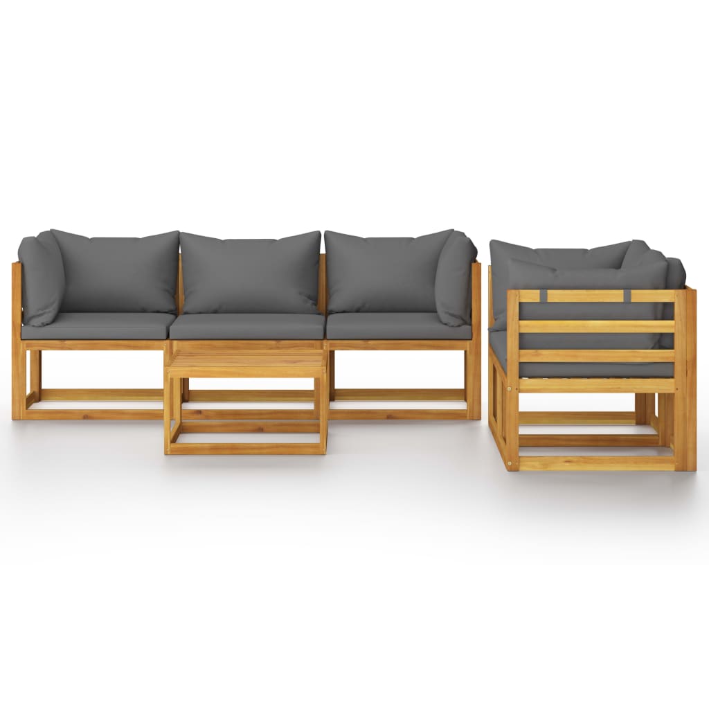 6 Pcs conjunto lounge de jardim c/ almofadões acácia maciça