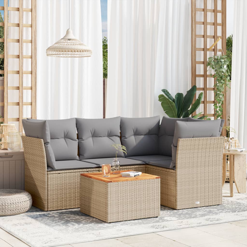 5 Pcs conjunto de sofás p/ jardim com almofadões vime PE bege