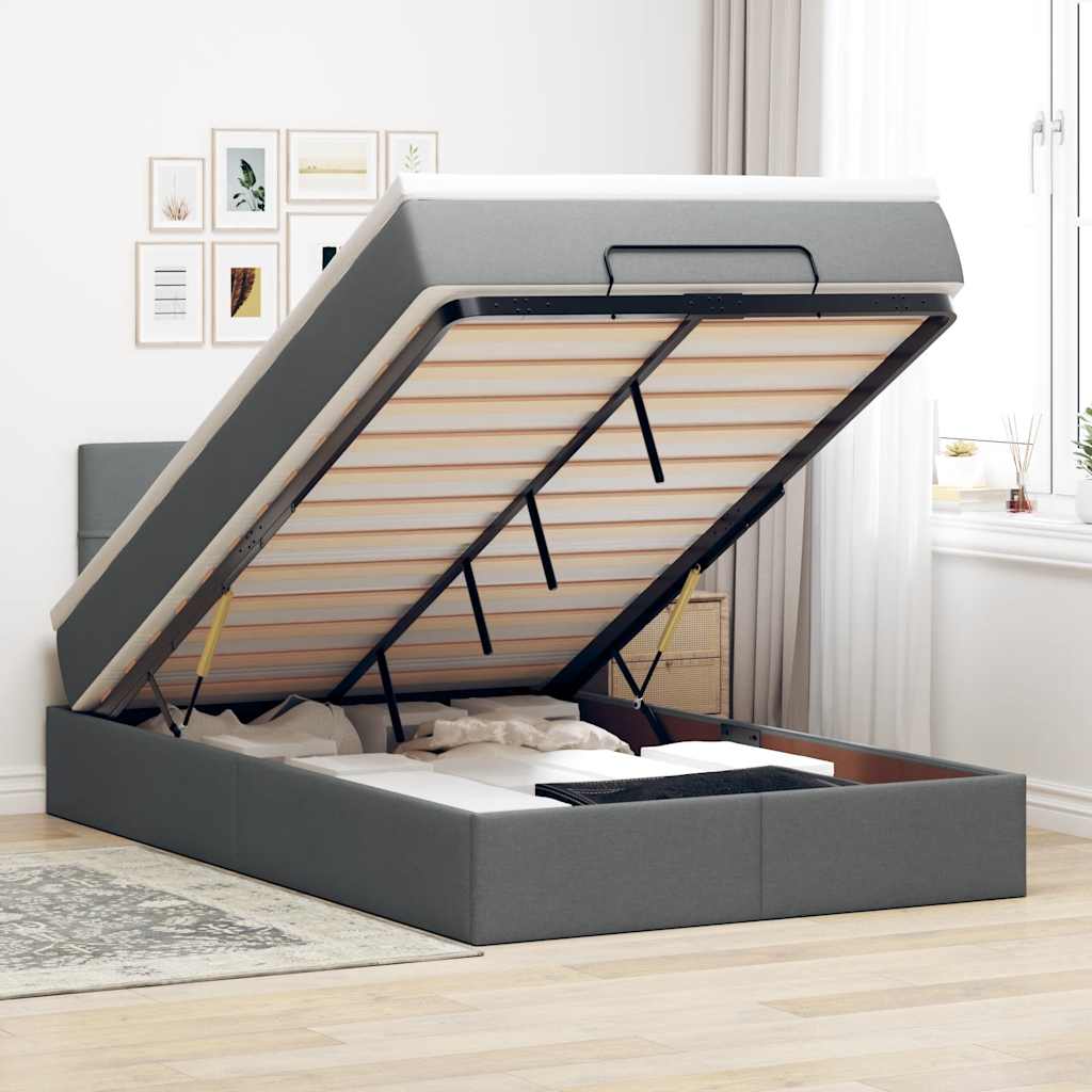 Cama otomana com colchão 120x200 cm tecido cinzento escuro