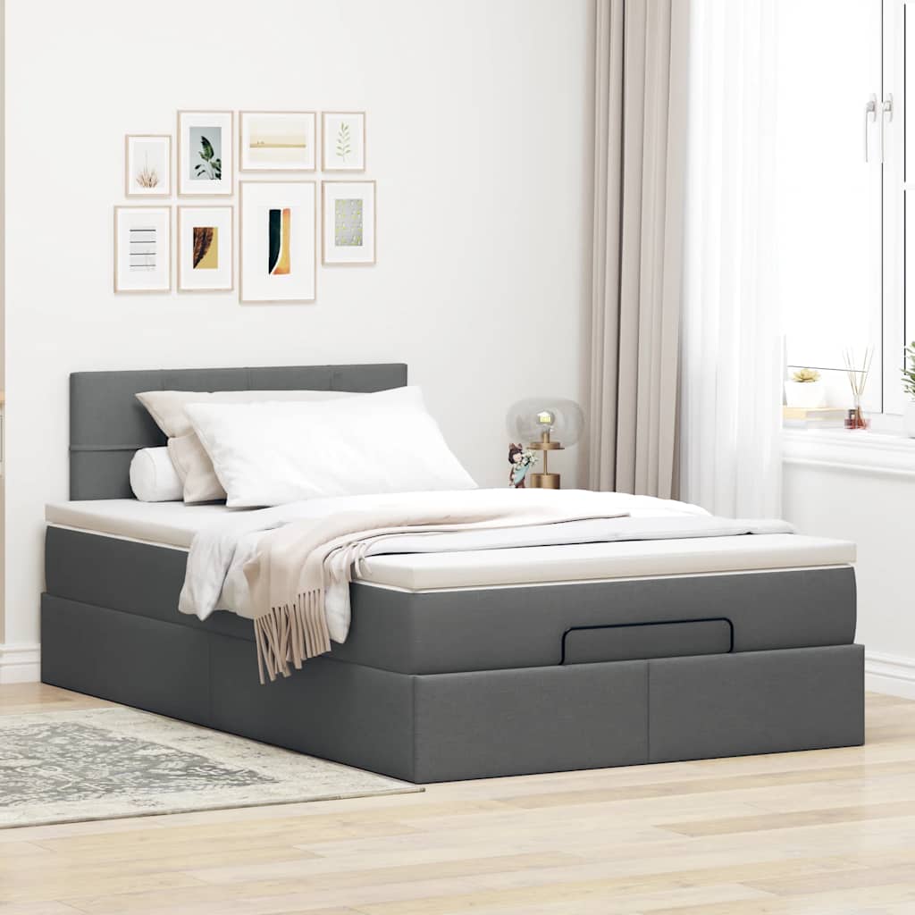 Cama otomana com colchão 120x200 cm tecido cinzento escuro