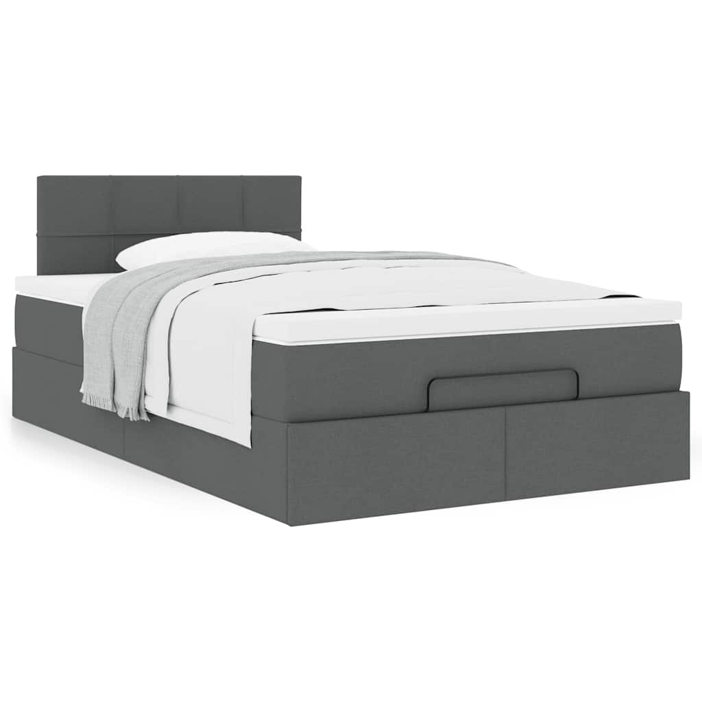 Cama otomana com colchão 120x200 cm tecido cinzento escuro