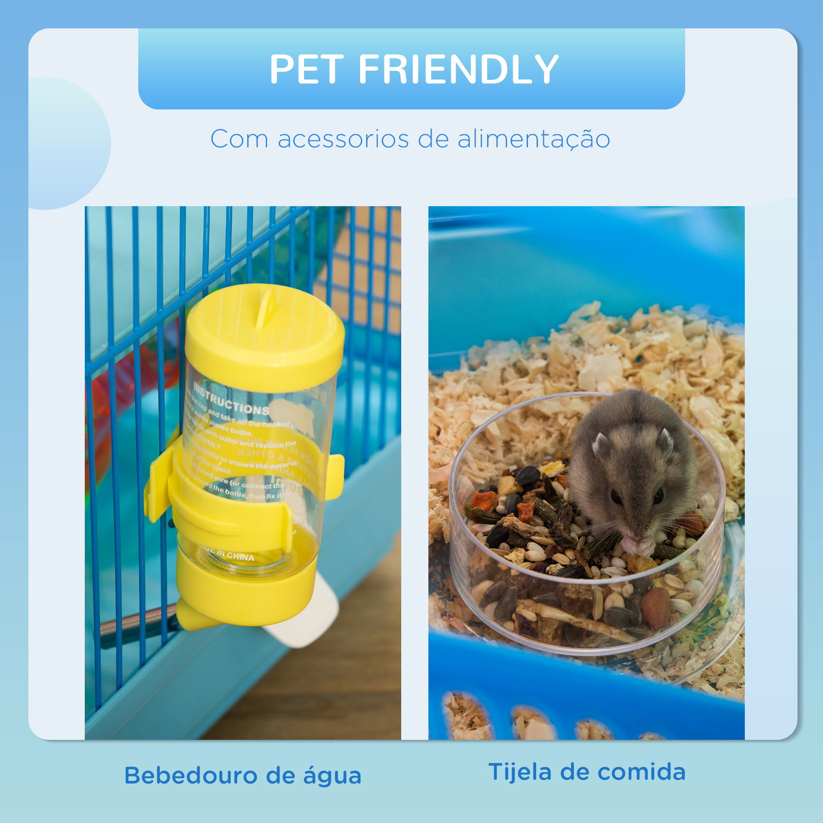 Gaiola de hamster multinível com plataformas domésticas 47x30x59 cm azul