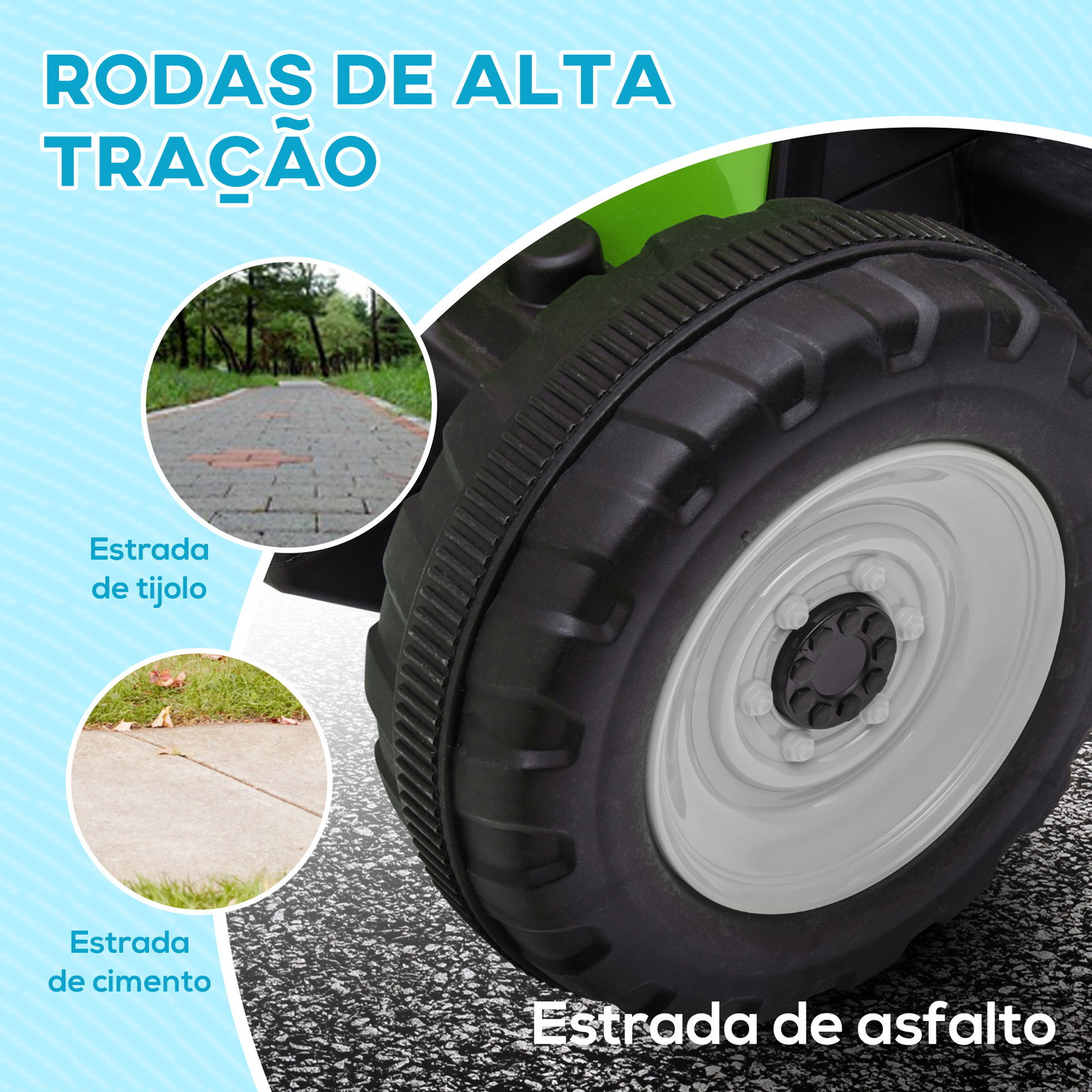 Trator elétrico com reboque amovível com controlo remoto música mp3 luzes e cinto de segurança 136,5x50x52,5 cm verde