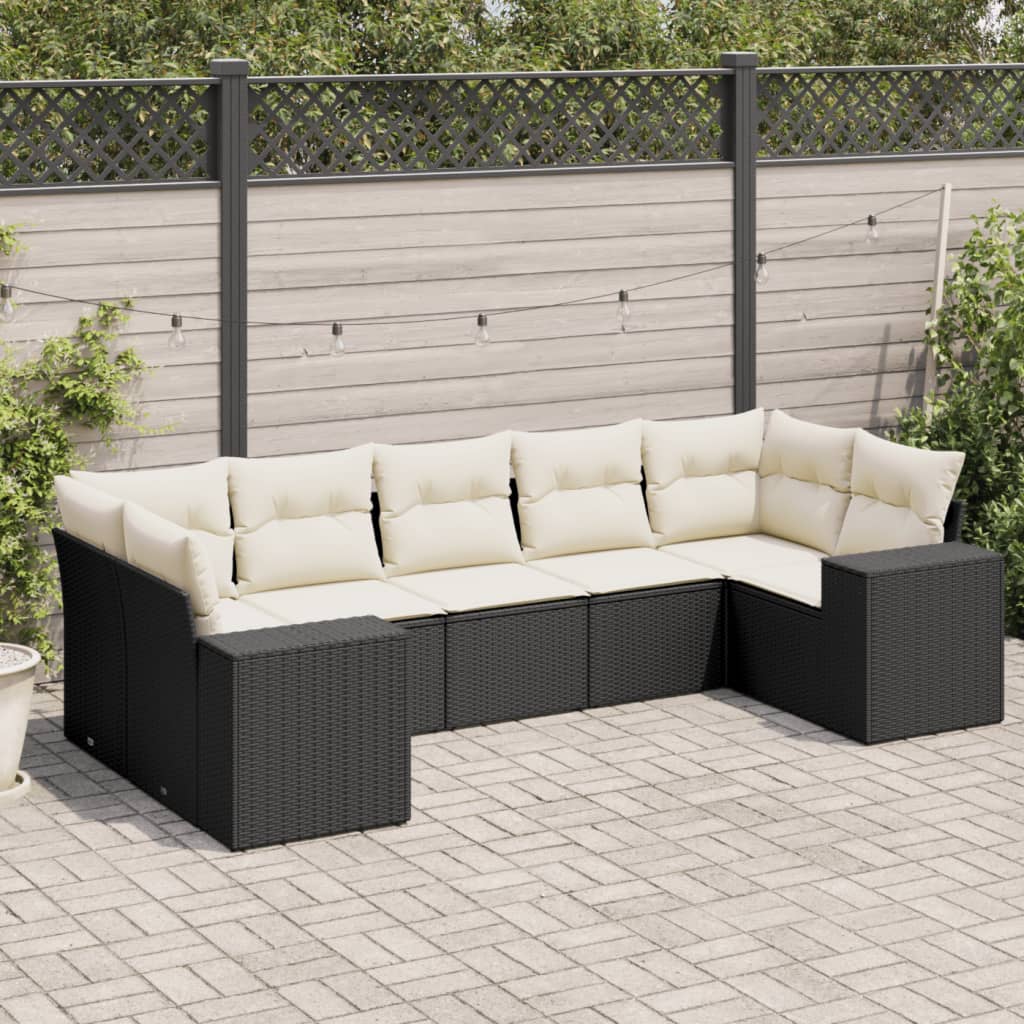 7 Pcs conjunto de sofás p/ jardim c/ almofadões vime PE preto