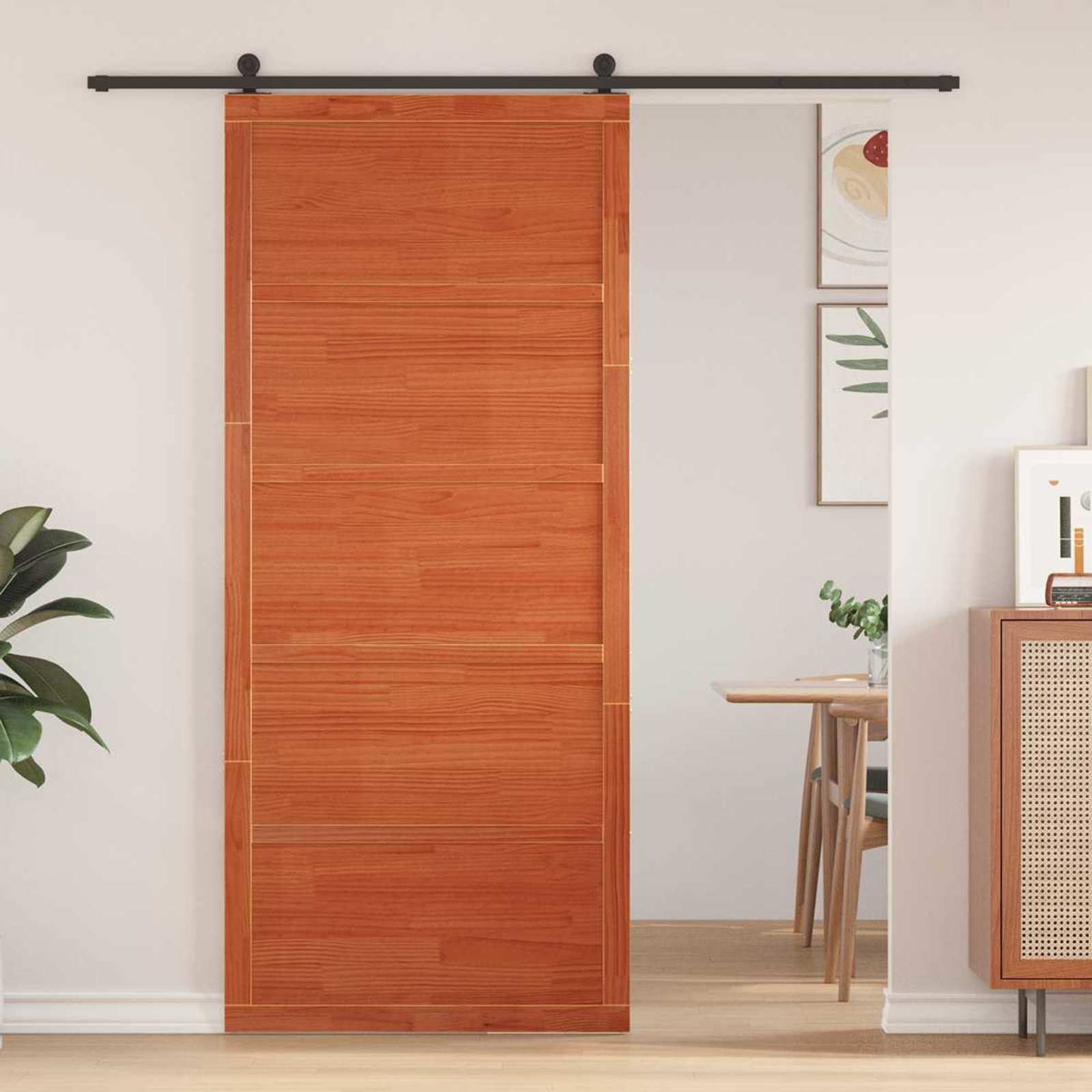 Porta de celeiro castanho encerado 100 x 2,5 x 208 cm