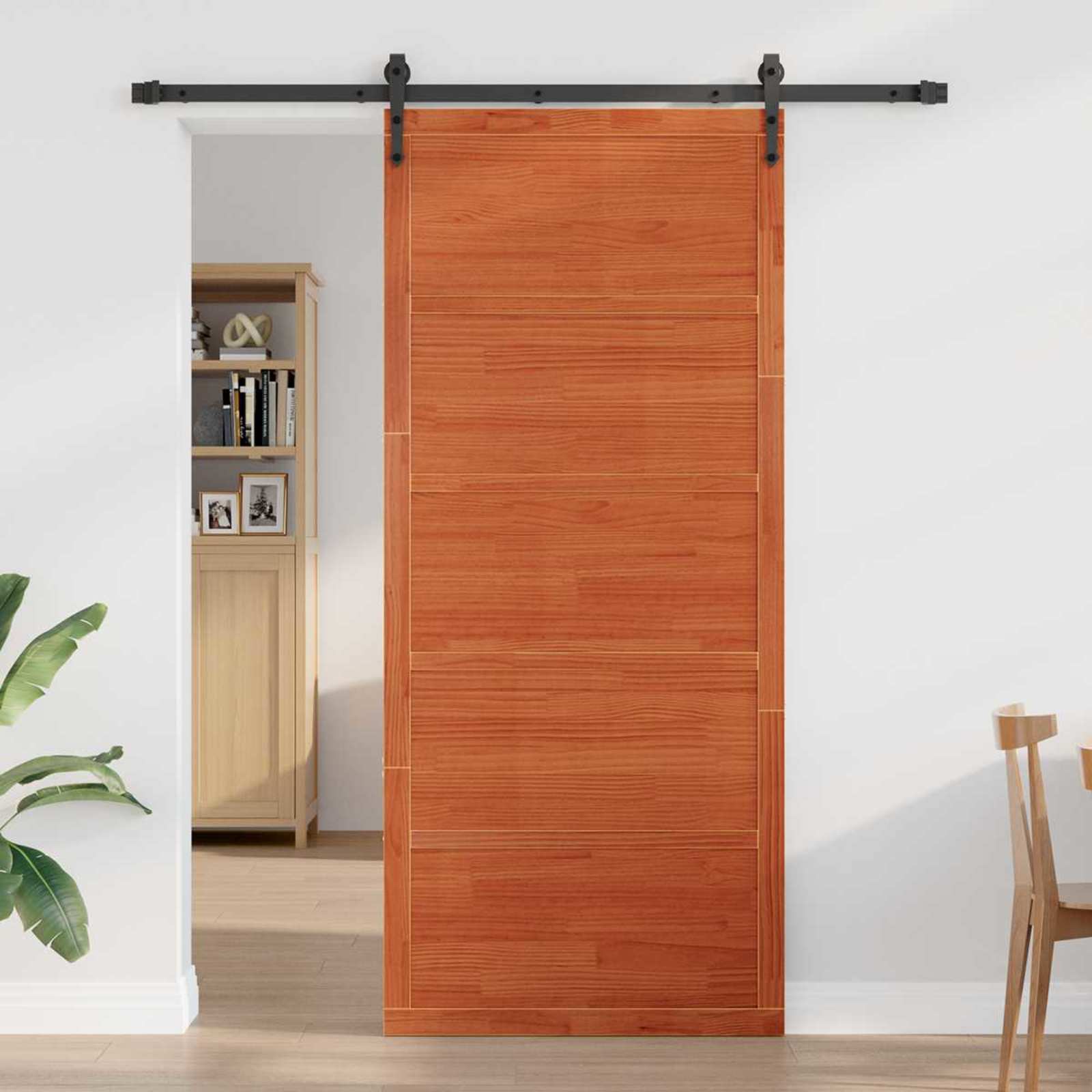 Porta de celeiro castanho encerado 100 x 2,5 x 208 cm