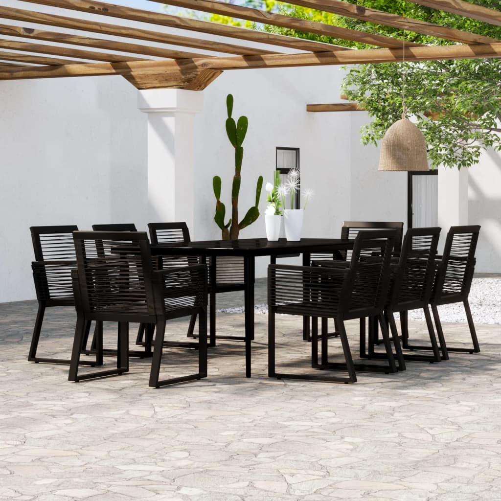 9 Pcs conjunto de jantar para jardim preto