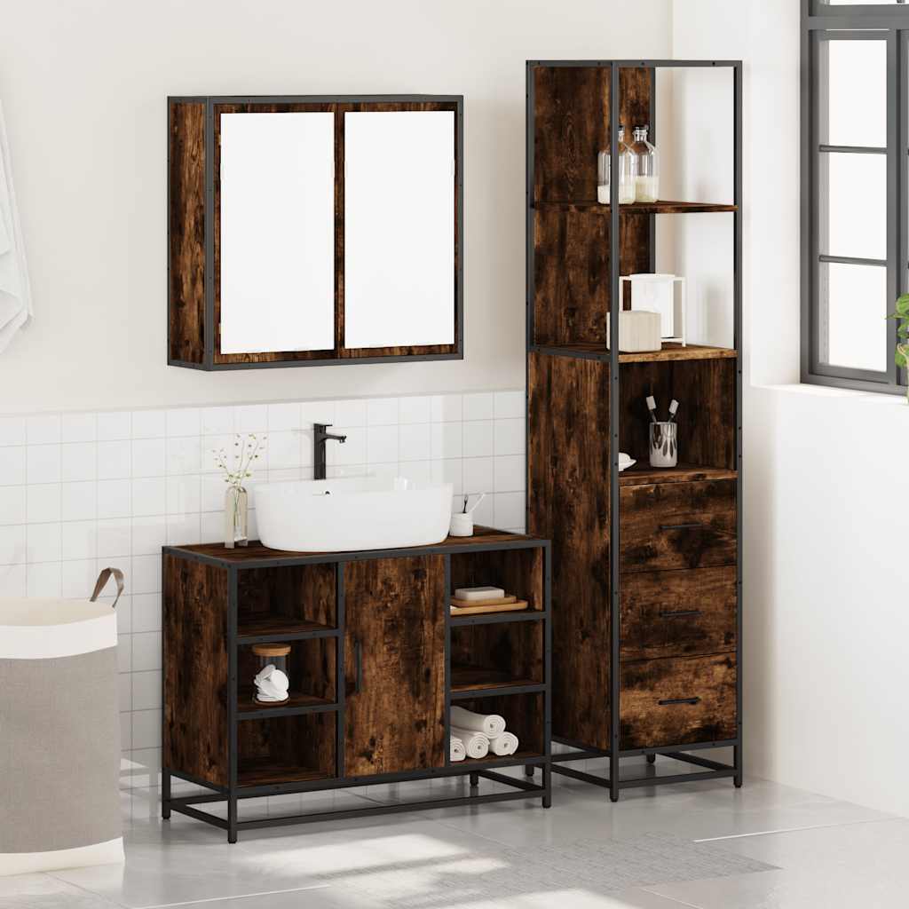 3 Pcs conjunto de móveis wc madeira processada carvalho fumado