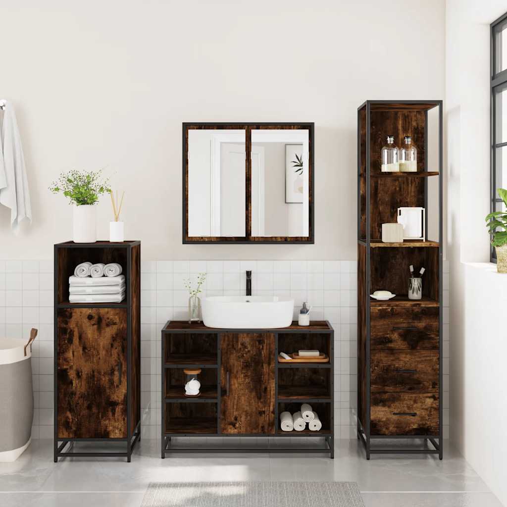 3 Pcs conjunto de móveis wc madeira processada carvalho fumado