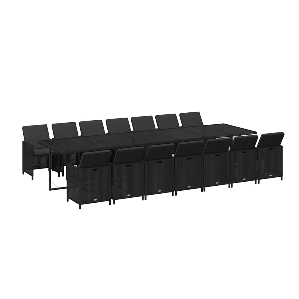 15 Pcs conjunto jantar p/ jardim c/ almofadões vime PE preto