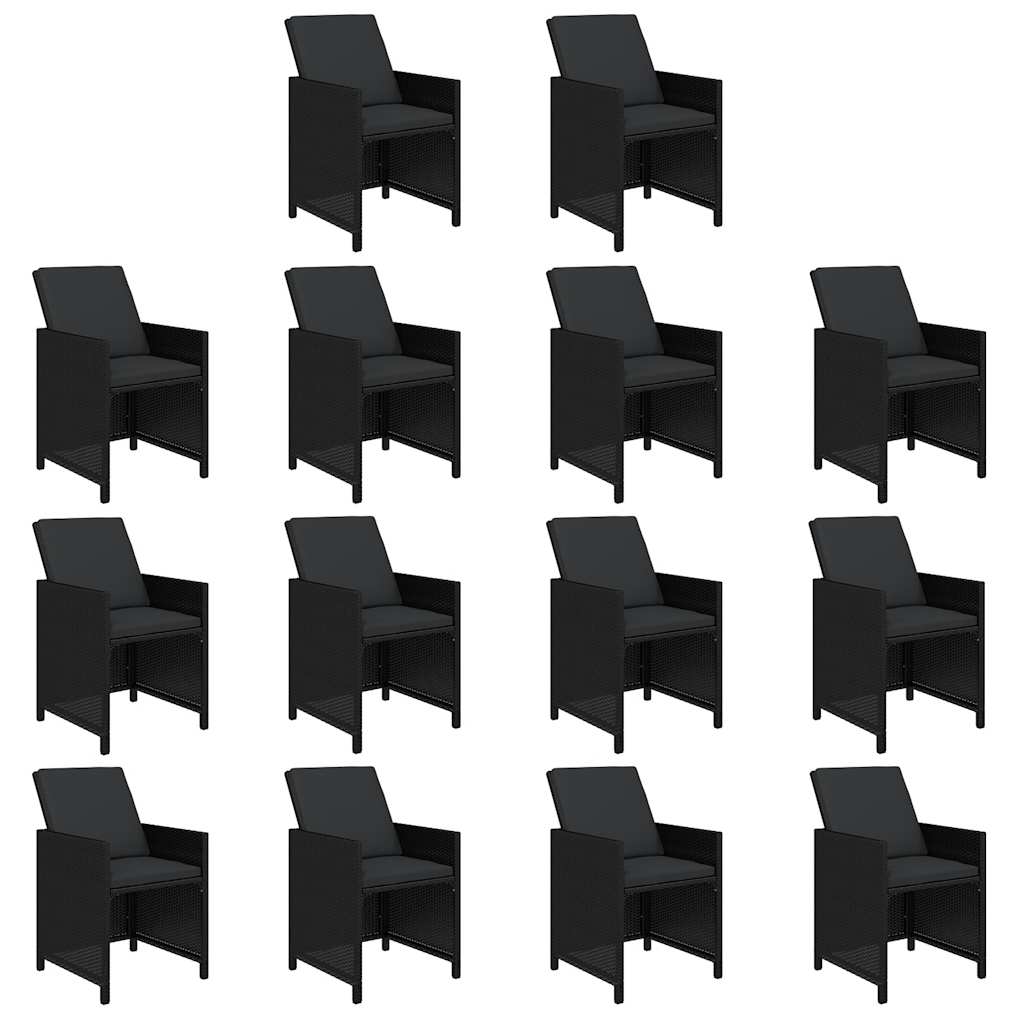 15 Pcs conjunto jantar p/ jardim c/ almofadões vime PE preto