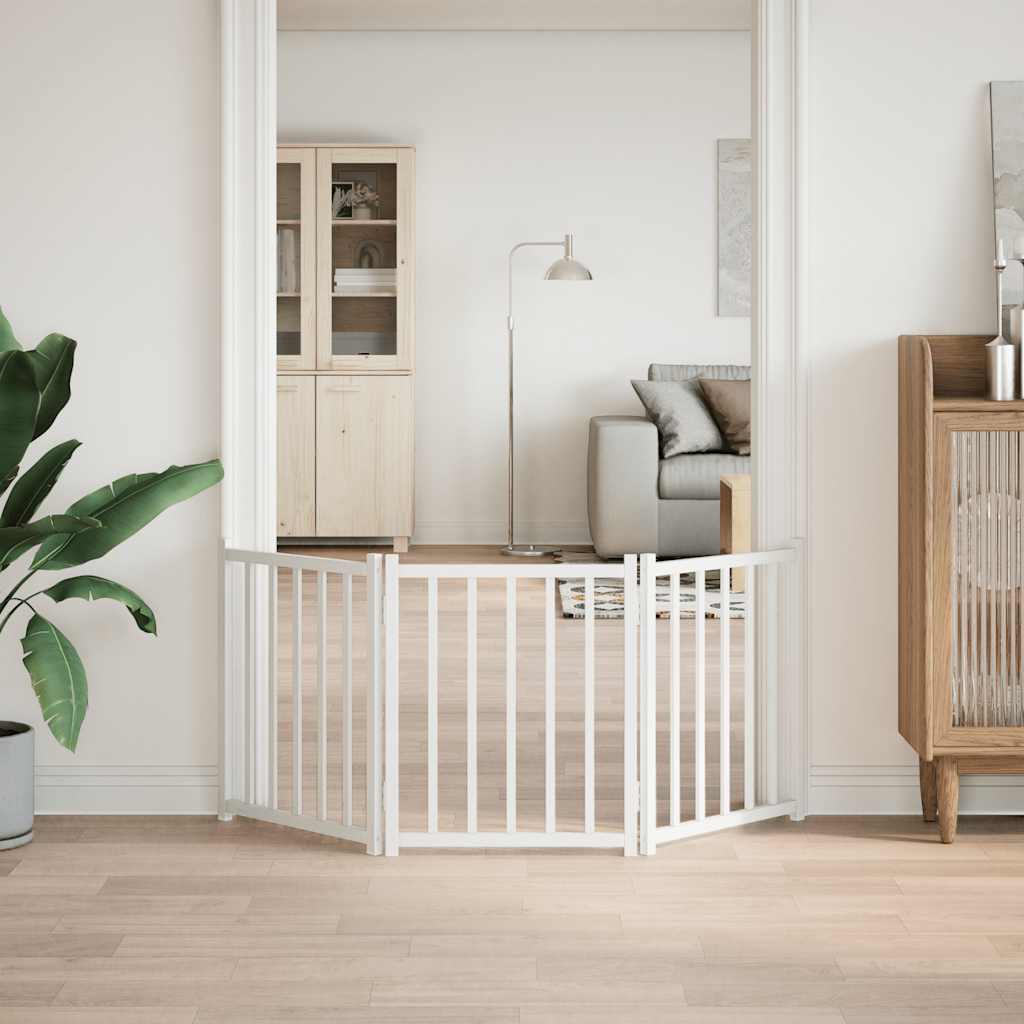 Portão p/ cães dobrável 3 painéis 150 cm abeto maciço branco