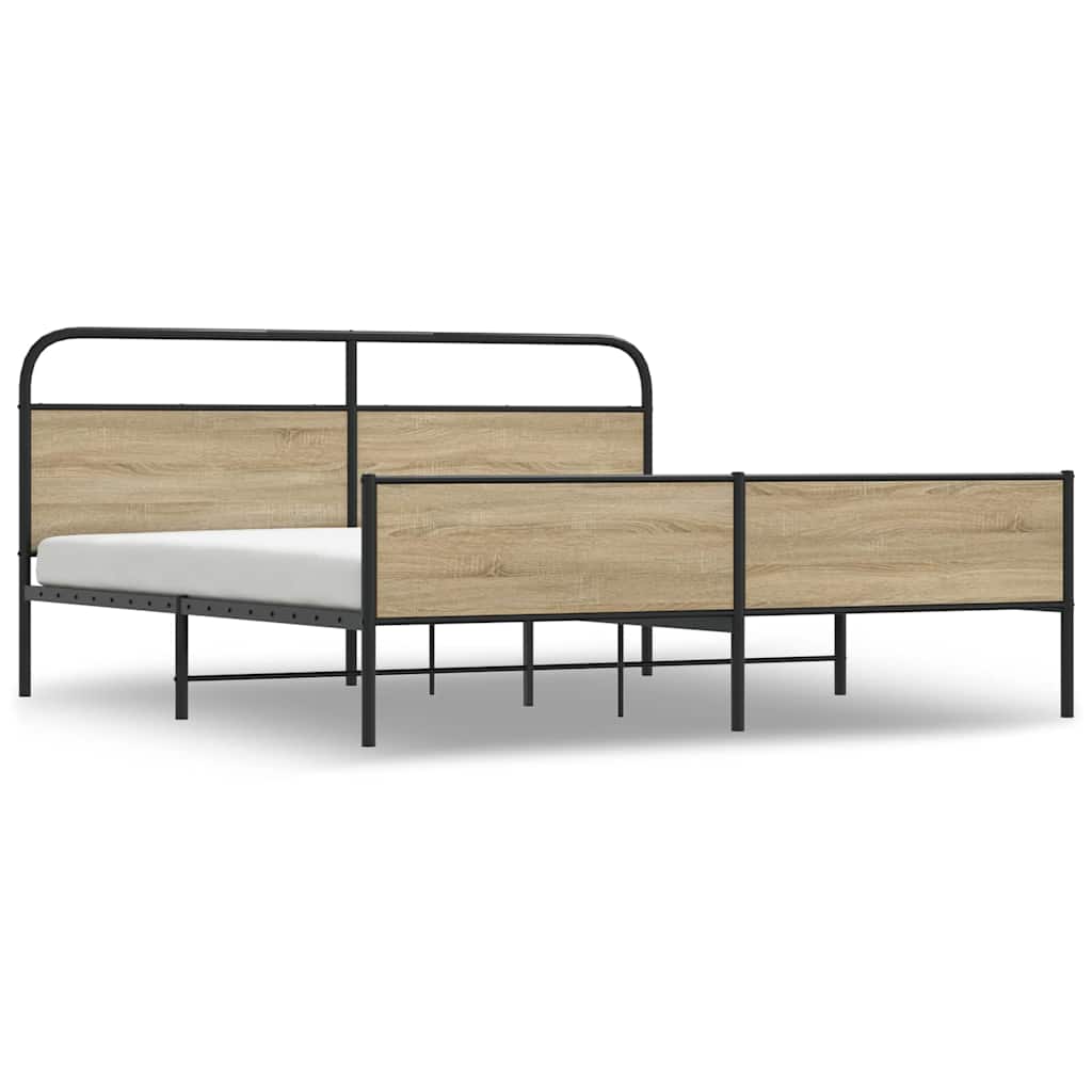Estrutura de cama sem colchão 193x203cm metal carvalho fumado