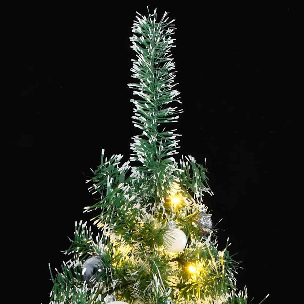 Árvore natal artificial c/ 300 luzes LED, bolas e neve 210 cm