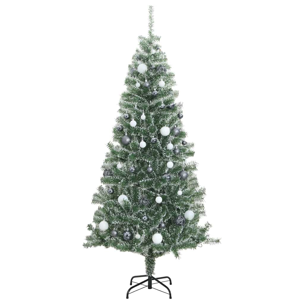 Árvore natal artificial c/ 300 luzes LED, bolas e neve 210 cm