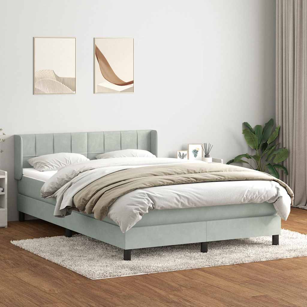 Cama com molas/colchão 160x210 cm veludo cinzento-claro