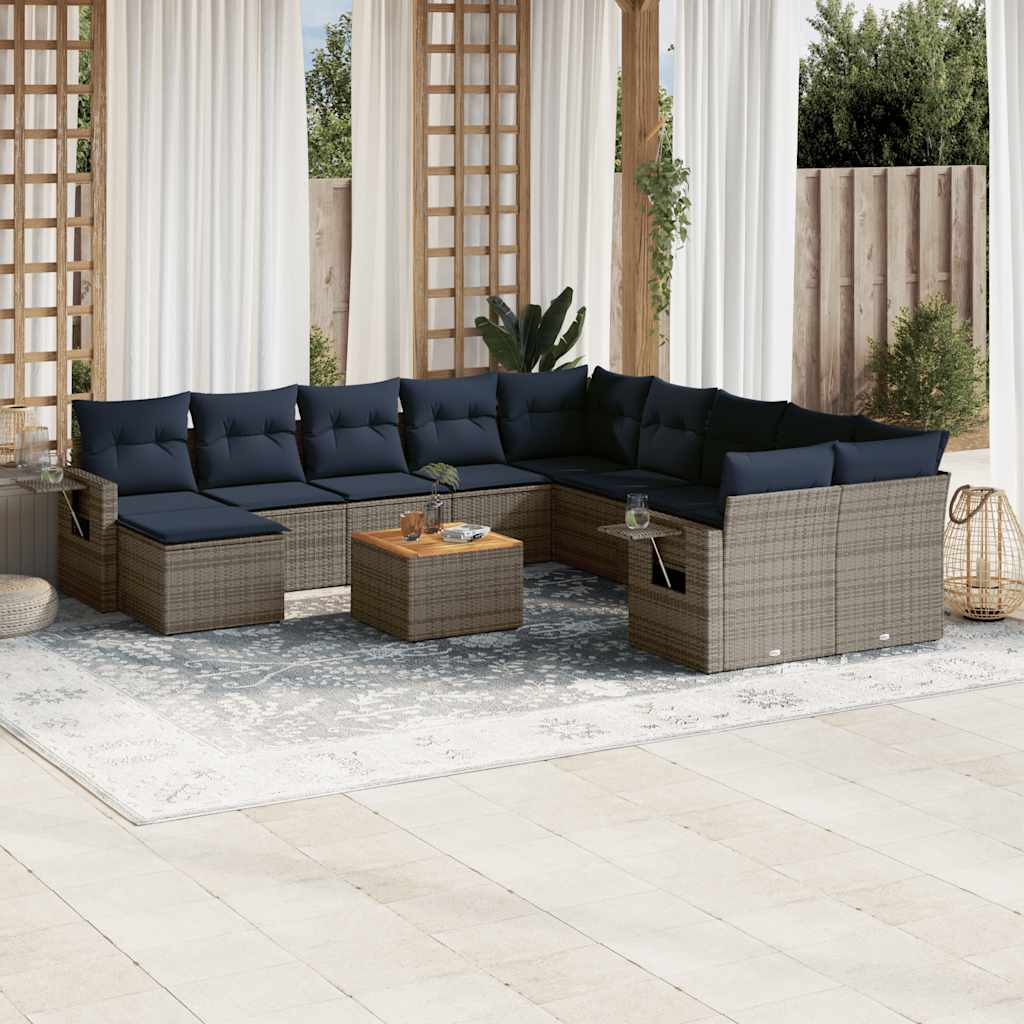 Conjunto de sofá de jardim com 12 peças e almofadas em rattan sintético cinza
