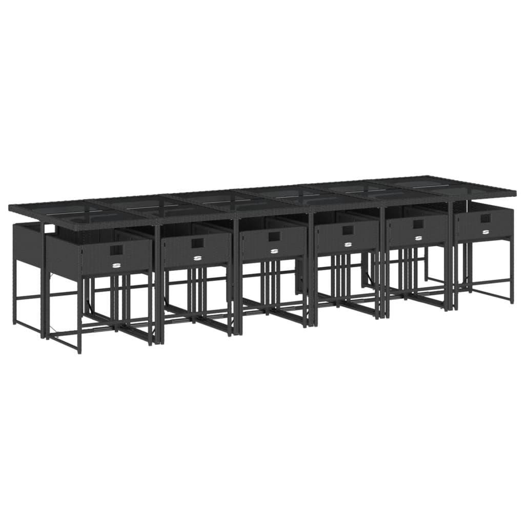 13 Pcs conjunto de jantar p/jardim com almofadões vime PE preto