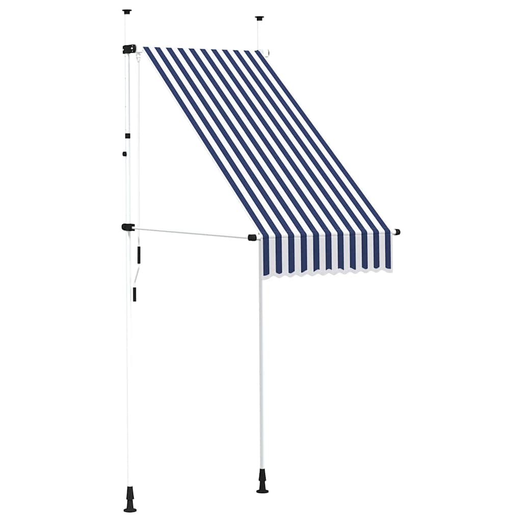 Toldo retrátil manual 100 cm riscas azuis e brancas