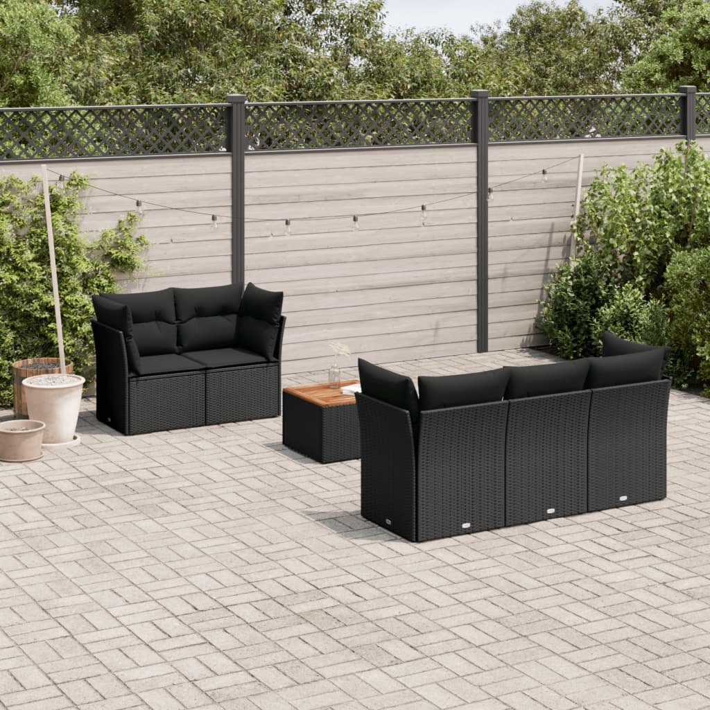 6 Pcs conjunto sofás de jardim c/ almofadões vime PE preto