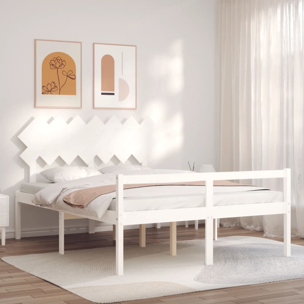 Cama para idosos com cabeceira 140x190 cm madeira maciça branco