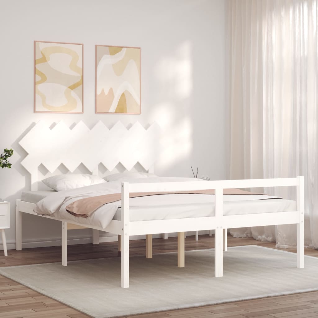 Cama para idosos com cabeceira 140x190 cm madeira maciça branco