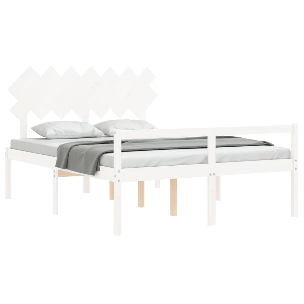 Cama para idosos com cabeceira 140x190 cm madeira maciça branco