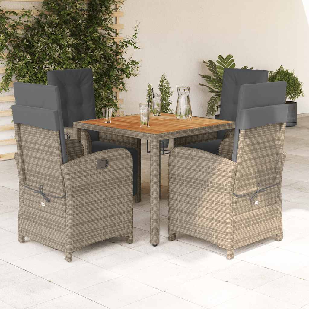 5 Pcs conjunto de jantar p/ jardim c/ almofadões vime PE cinza