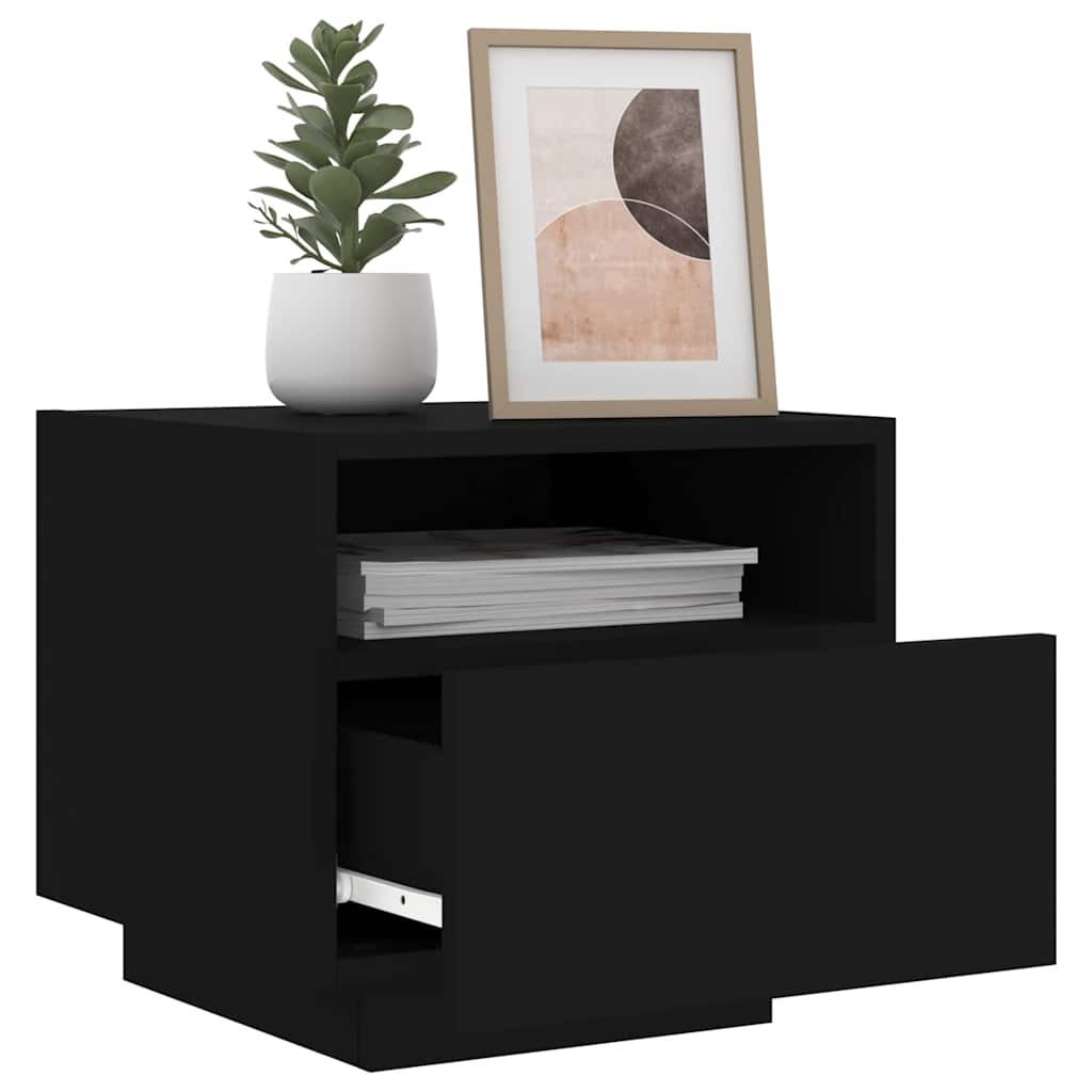 Mesa de cabeceira com luzes LED 40x39x37 cm preto