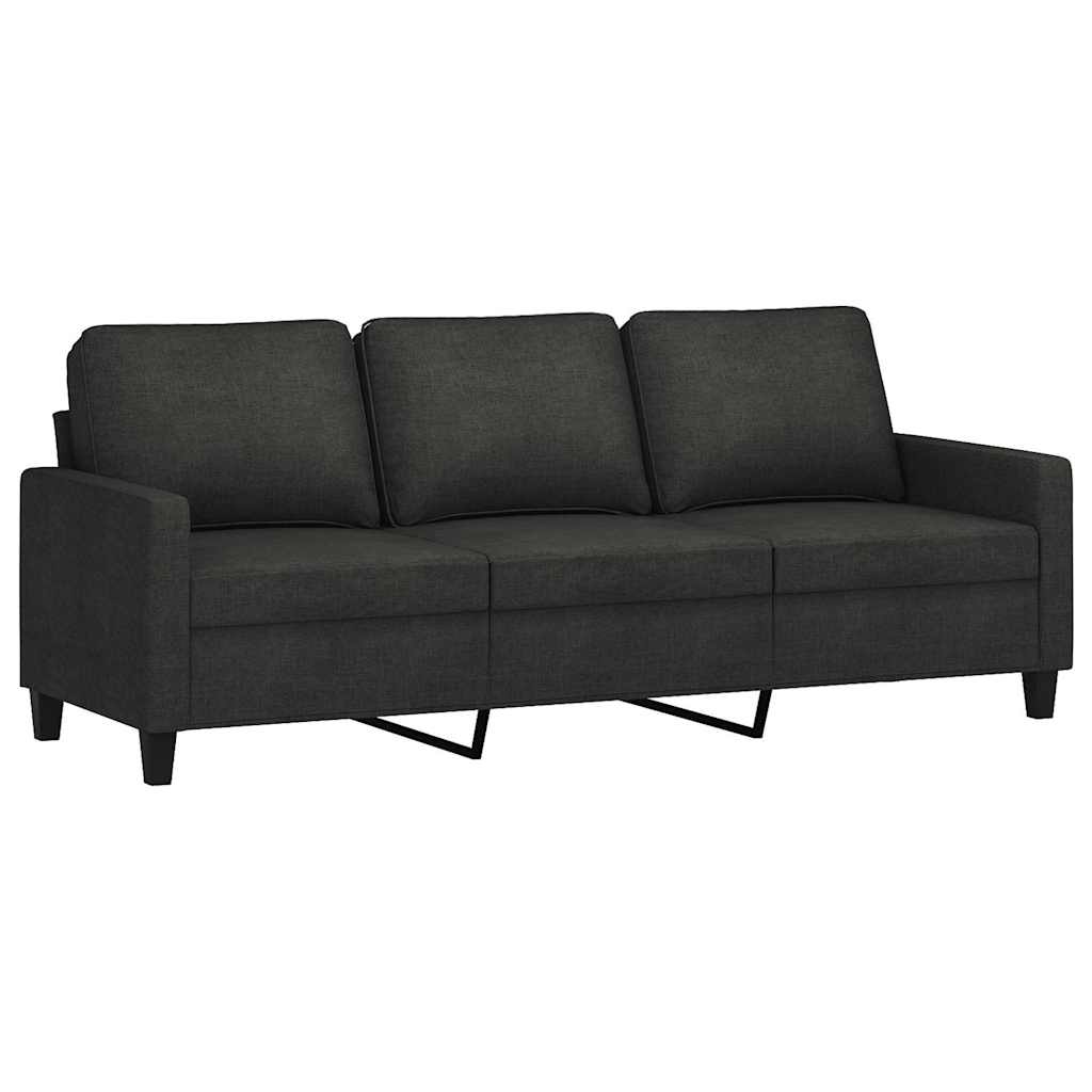 Sofá de 3 lugares com apoio de pés 180 cm tecido preto