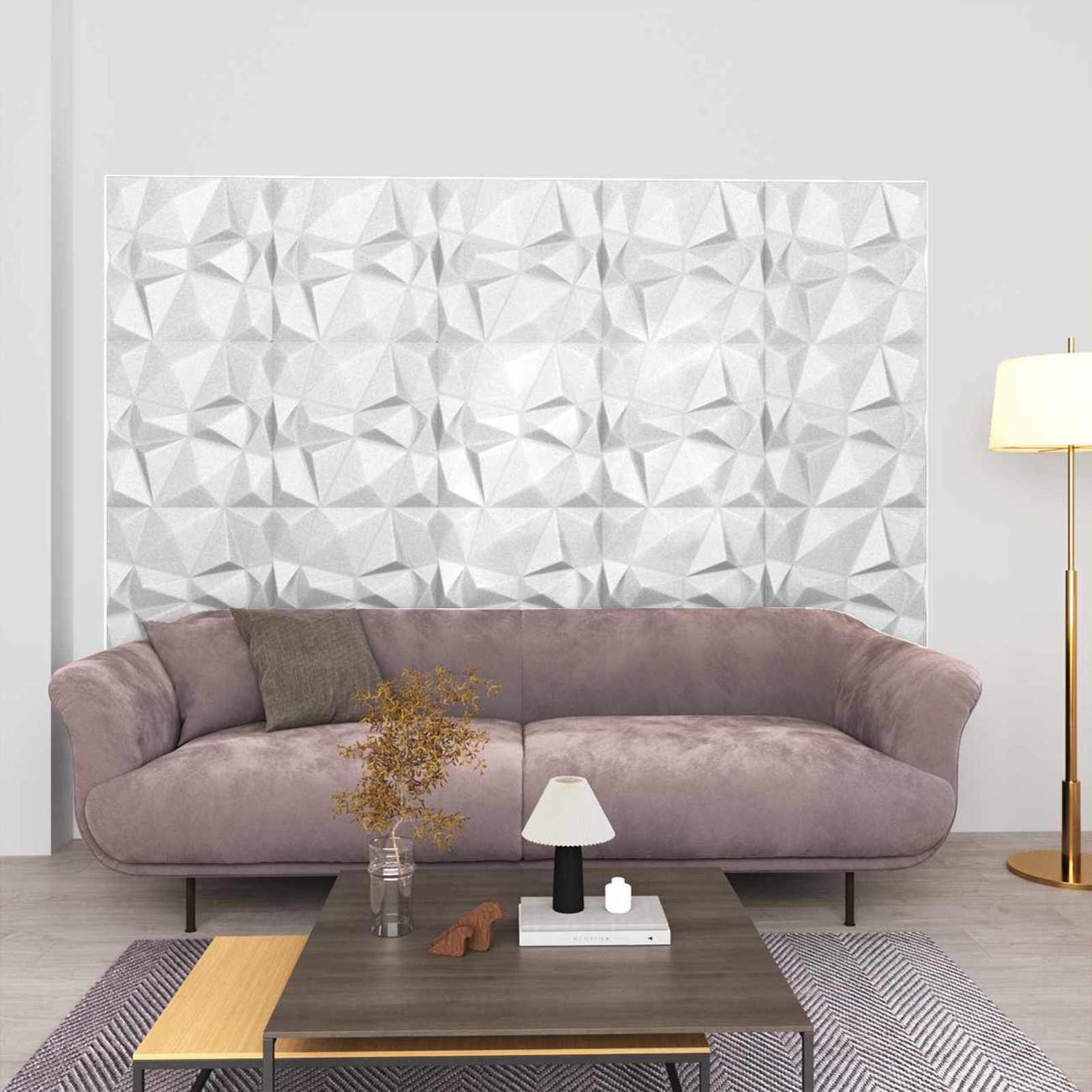 Painéis de parede 12 unid. 50 x 50 cm branco diamante