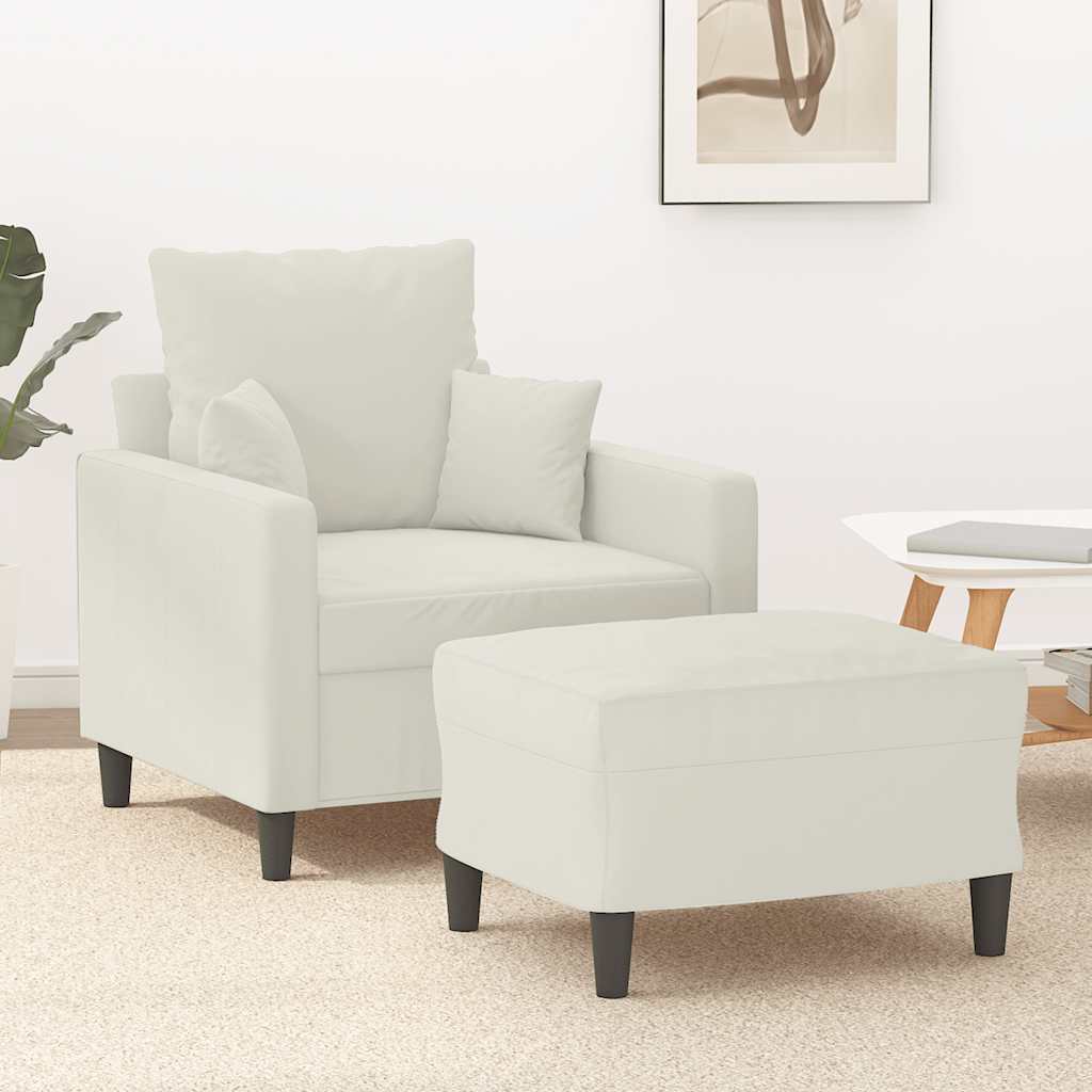 Poltrona com apoio de pés 60 cm veludo cor creme