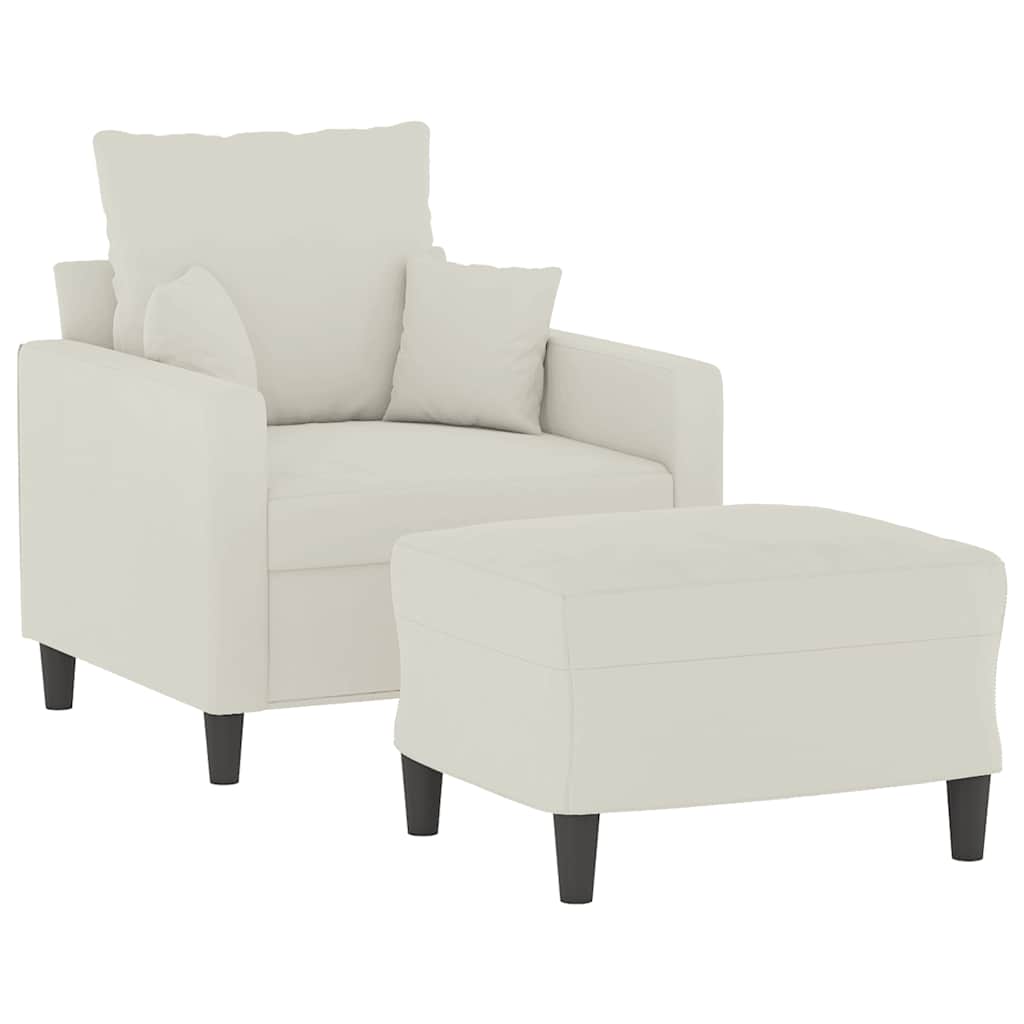 Poltrona com apoio de pés 60 cm veludo cor creme