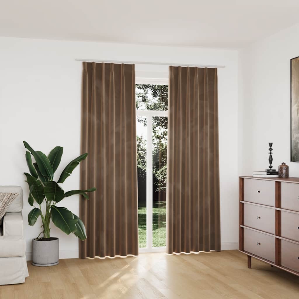 Cortinas blackout com ganchos 2 pcs 140x225 cm veludo bege