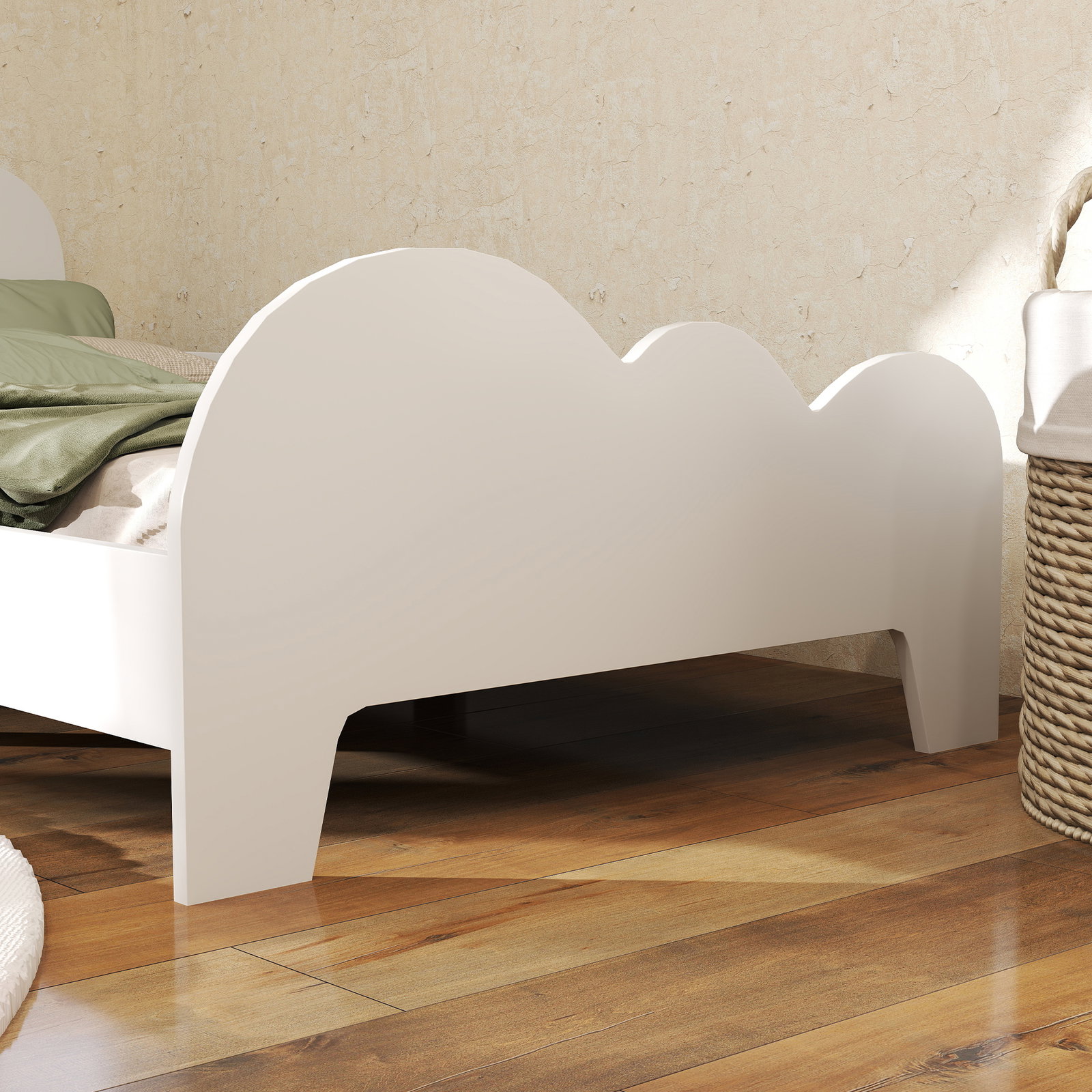 Cama para crianças 143,5x74,5x56 cm estrutura de cama infantil com desenho de núvem e barreira de segurança branco