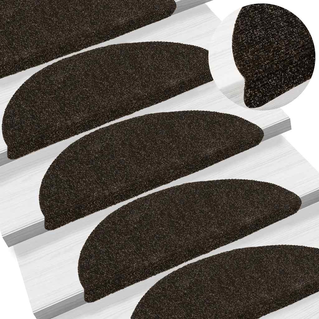 Tapetes de escada autoadesivos 5 peças 56x17x3 cm marrom escuro semicircular