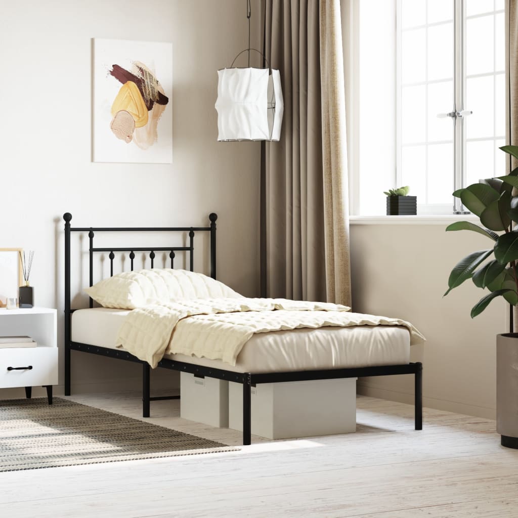 Estrutura de cama com cabeceira 90x190 cm metal preto
