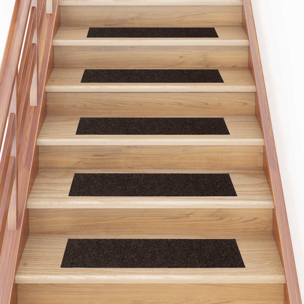 Tapetes de escada autoadesivos 15 peças 76x20 cm marrom escuro retangulares