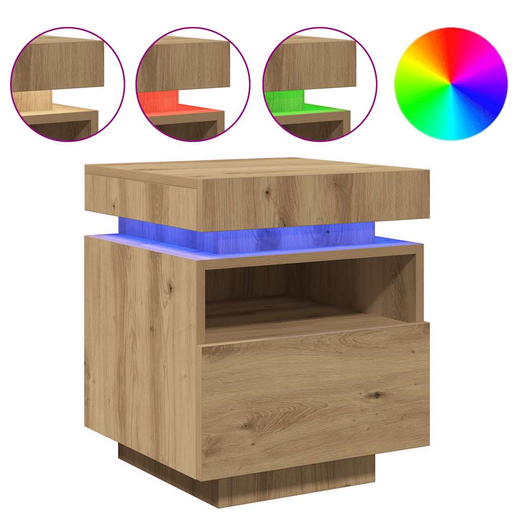 Mesa de cabeceira c/ leds 40x39x48,5 cm carvalho artisiano