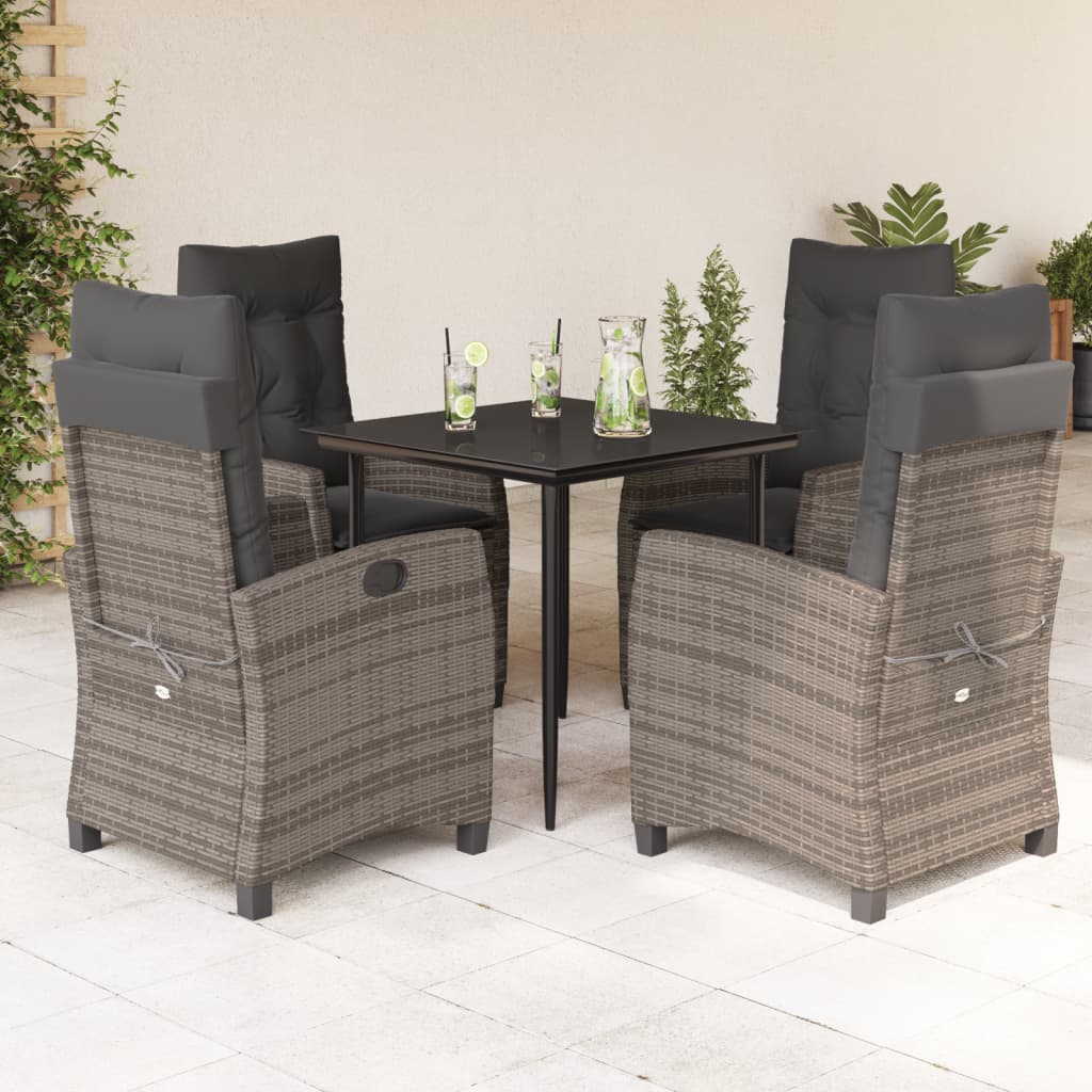 5 Pcs conjunto de jantar p/ jardim c/ almofadões vime PE cinza