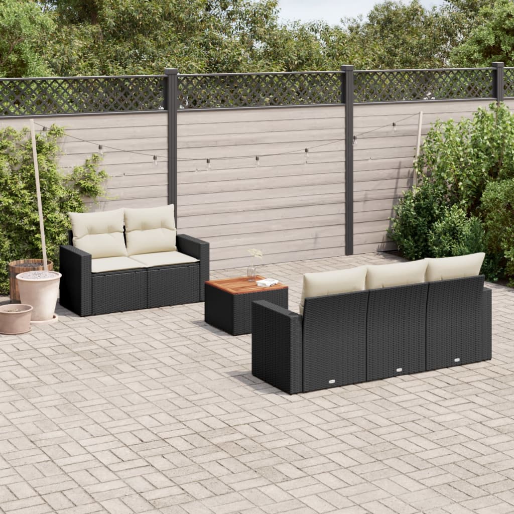 6 Pcs conjunto sofás de jardim c/ almofadões vime PE preto