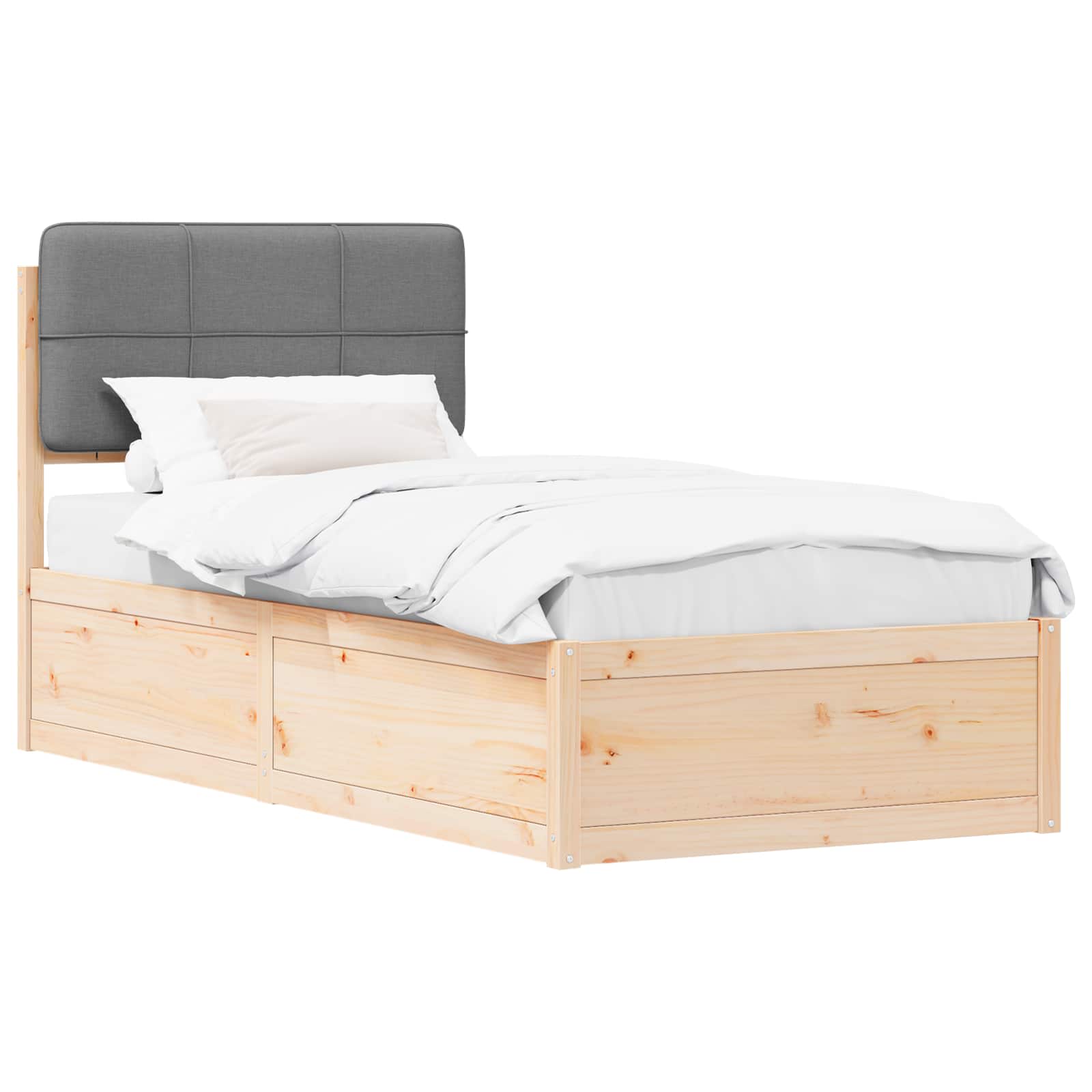 Estrutura de cama com cabeceira estofada cinzento-claro