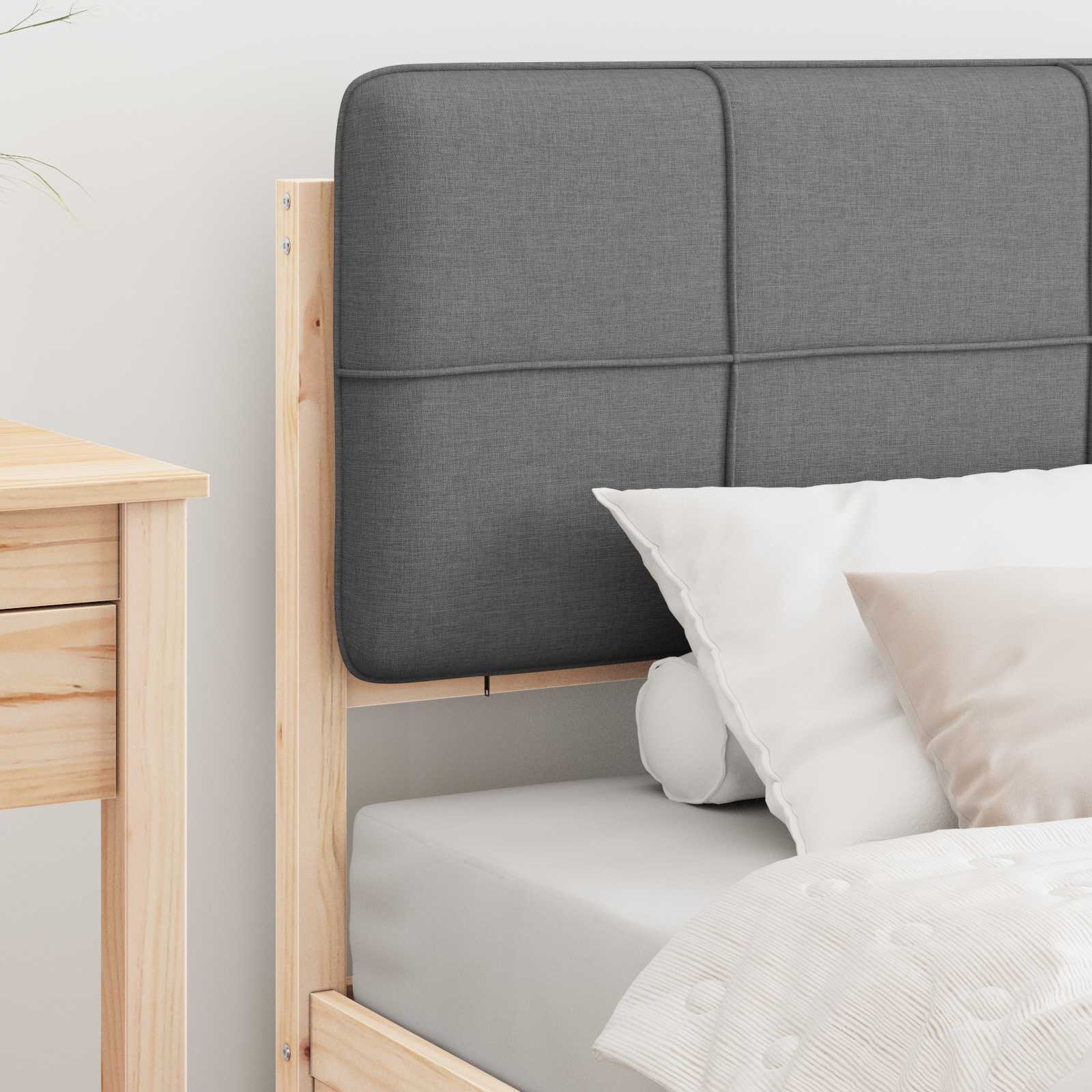 Estrutura de cama com cabeceira estofada cinzento-claro