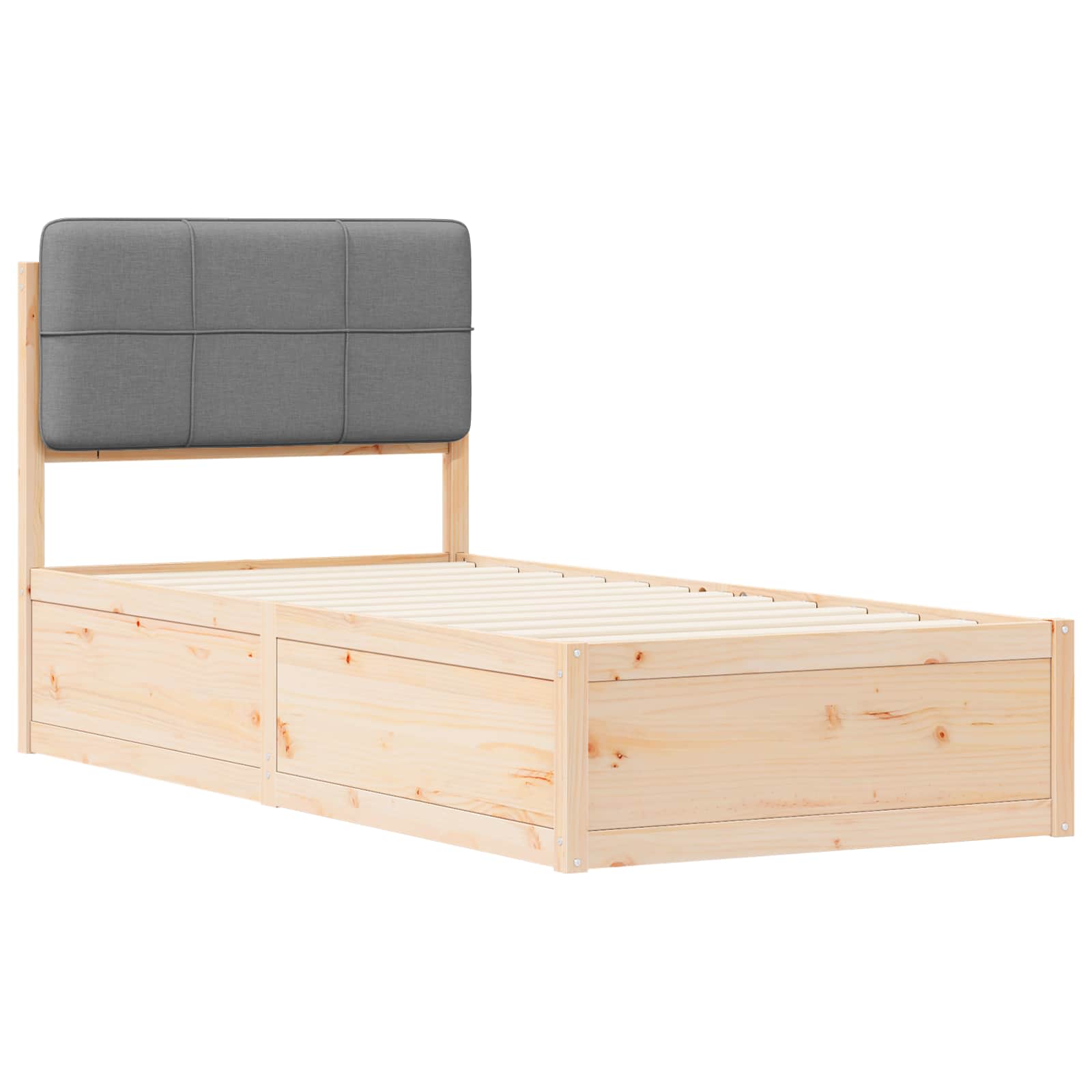 Estrutura de cama com cabeceira estofada cinzento-claro